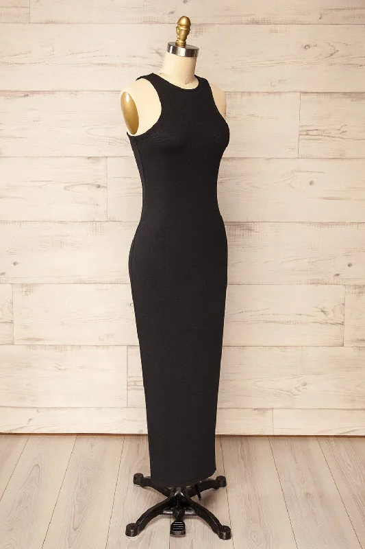 Daegu Black | Long Fitted Ribbed Dress