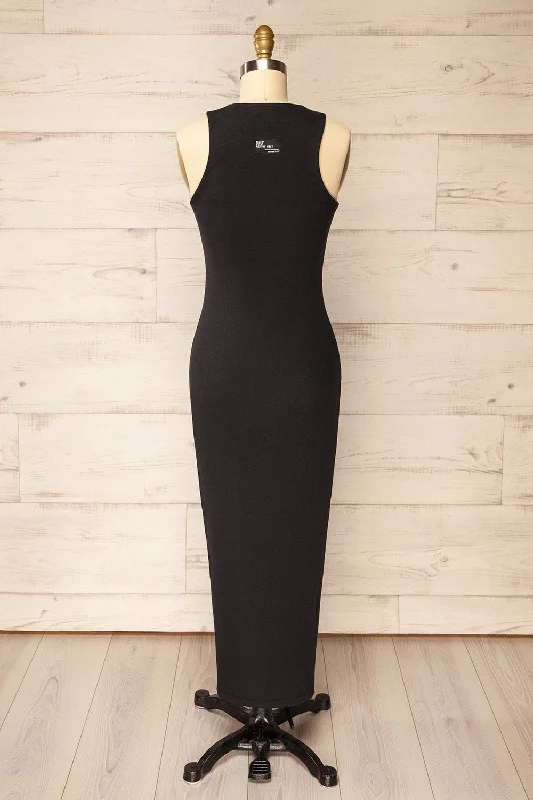 Daegu Black | Long Fitted Ribbed Dress