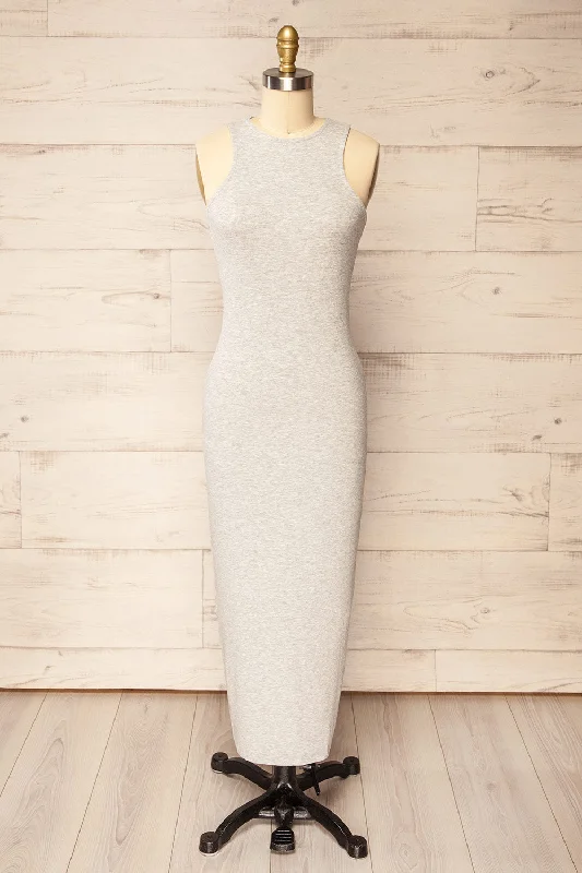 Daegu Grey | Long Fitted Ribbed Dress