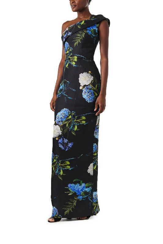 One Shoulder Floral Column Gown