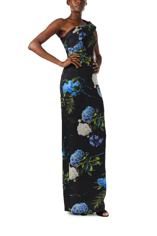 One Shoulder Floral Column Gown