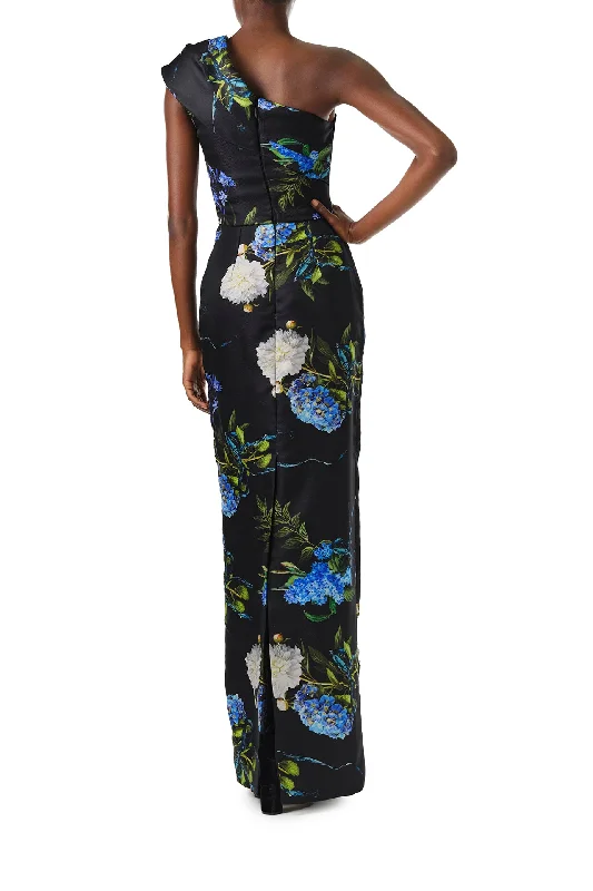 One Shoulder Floral Column Gown