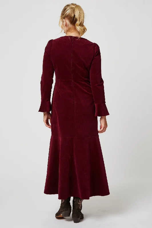 Rachel Stretch Corduroy Dress | Wine