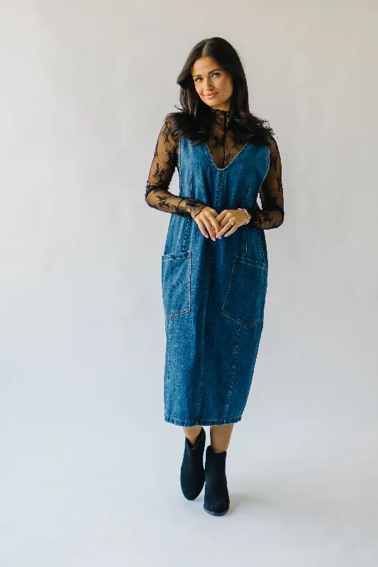 The Caffery Denim Overall Dress in Indigo Blue