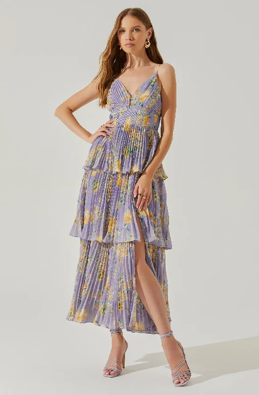 Zaida Floral Tiered Pleated Midi Dress