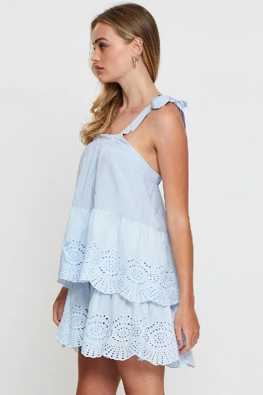 Blue A Line Dress Sleeveless Mini