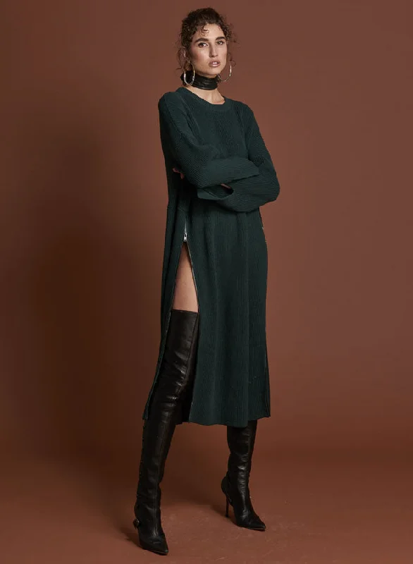 BOTTLE GREEN STUDIO ZIP KNIT DRESS