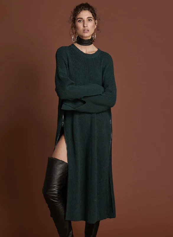 BOTTLE GREEN STUDIO ZIP KNIT DRESS