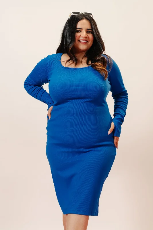 Bright Blue Bodycon Midi Dress