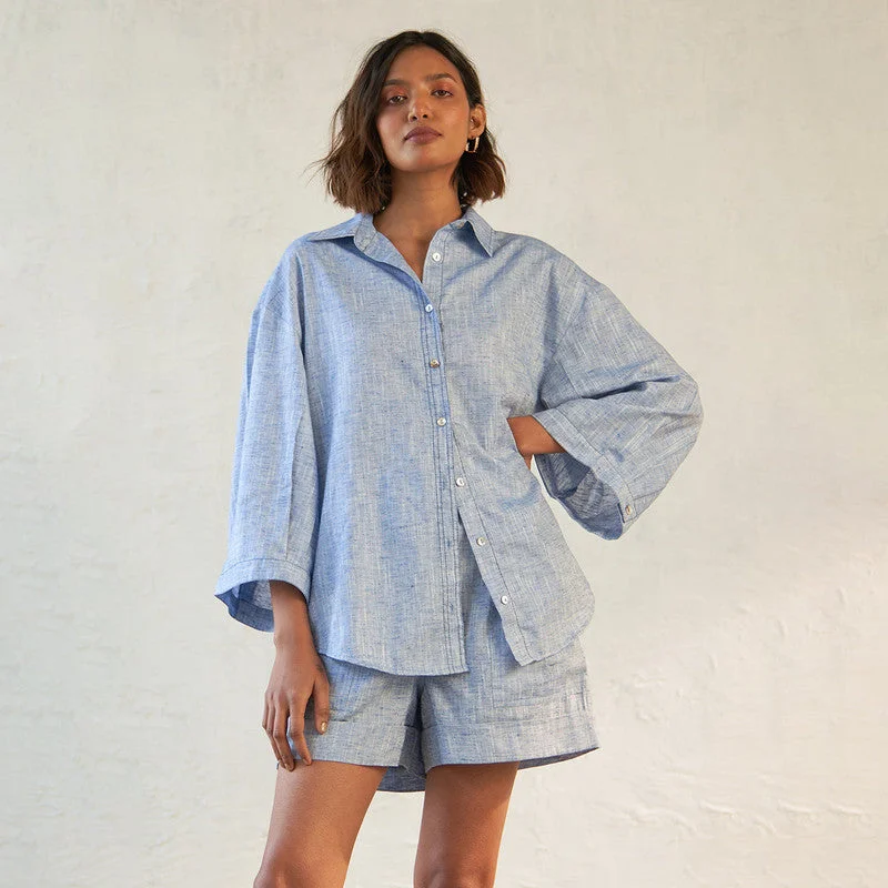 Cotton Oversized Shirt for Women | Deep Blue