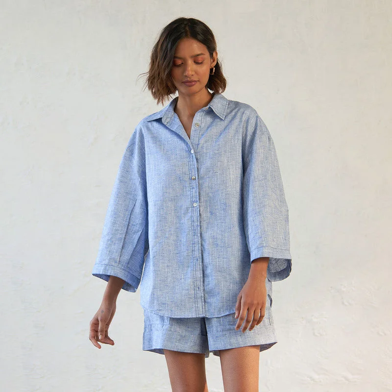 Cotton Oversized Shirt for Women | Deep Blue