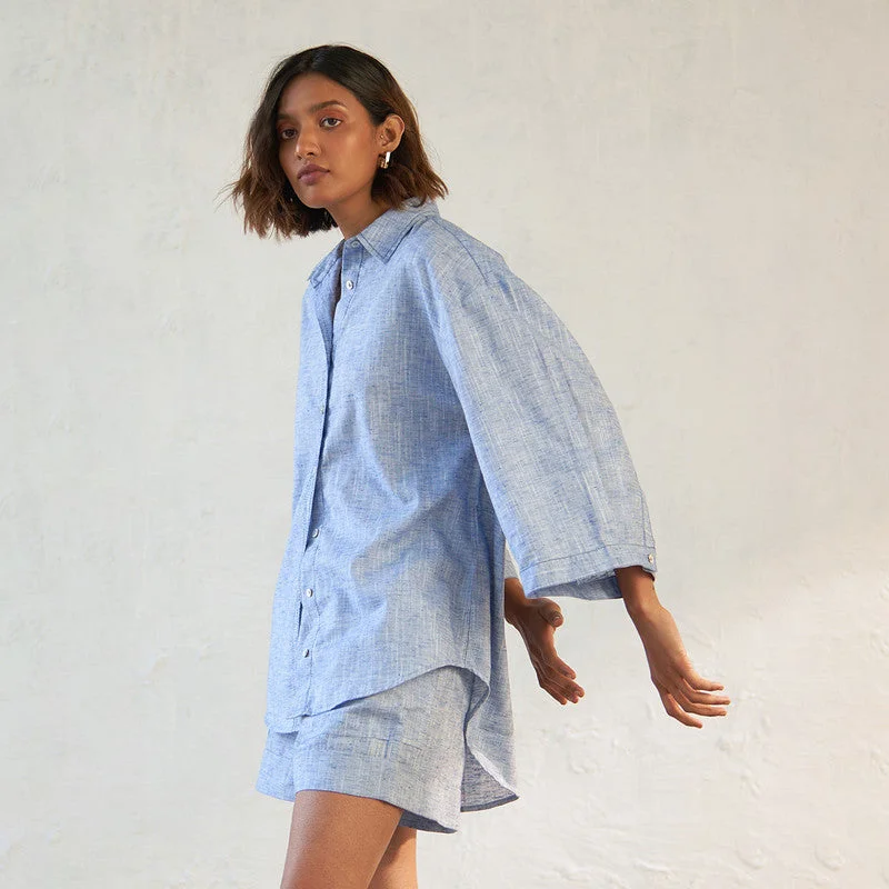 Cotton Oversized Shirt for Women | Deep Blue