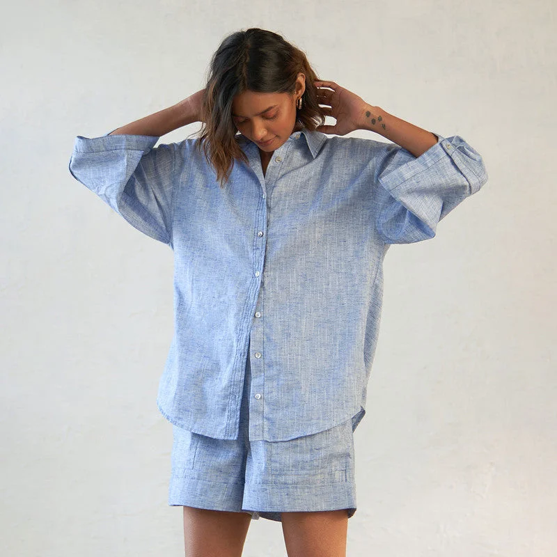 Cotton Oversized Shirt for Women | Deep Blue