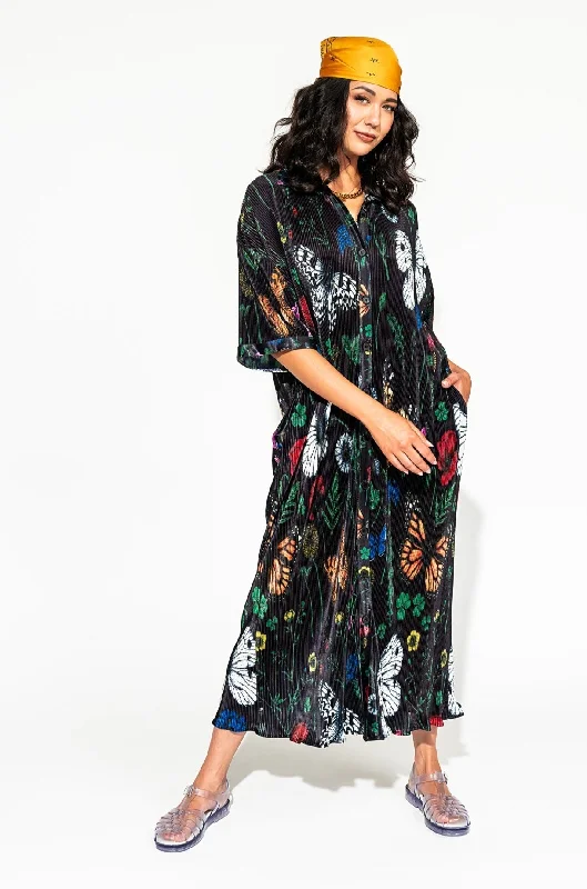 So Far So Good Oversized Plissé Dress in Folklore Florals