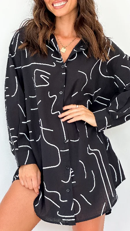 Piper Shirt Dress - Black Swirl