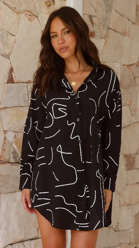 Piper Shirt Dress - Black Swirl