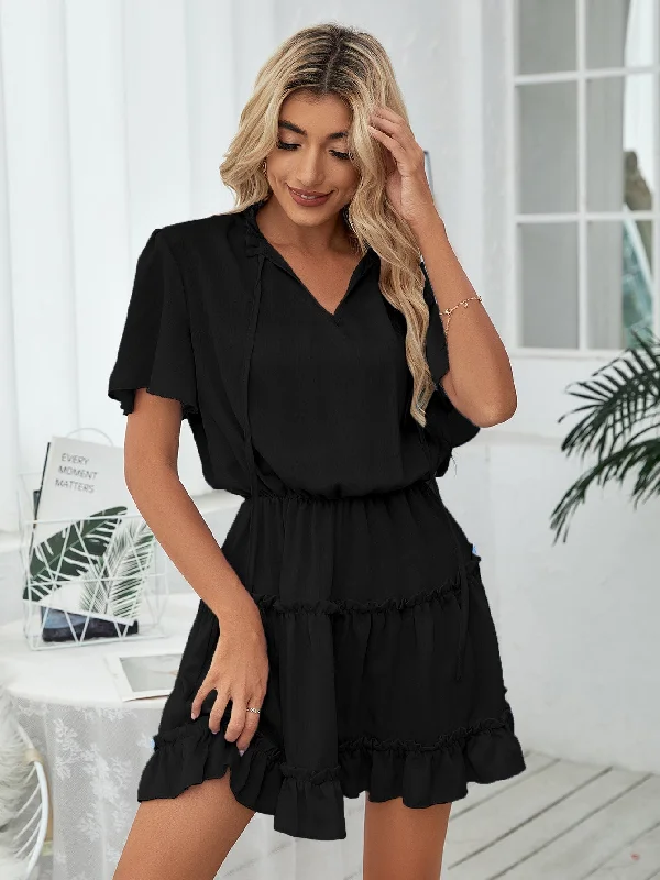 Slow It Down Smocked Tassel Dress - Black