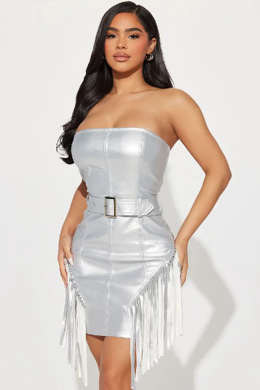 Tyra Faux Leather Mini Dress - Silver