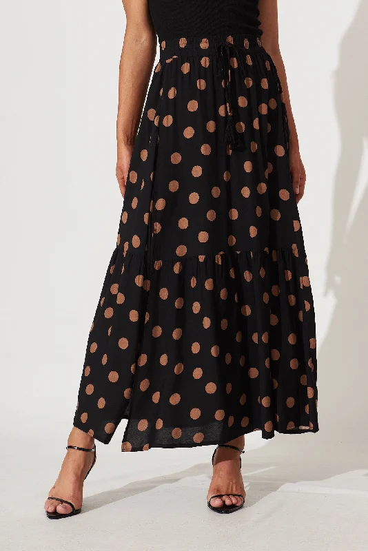 Bilboa Maxi Skirt In Black With Brown Spot