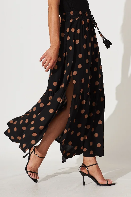 Bilboa Maxi Skirt In Black With Brown Spot