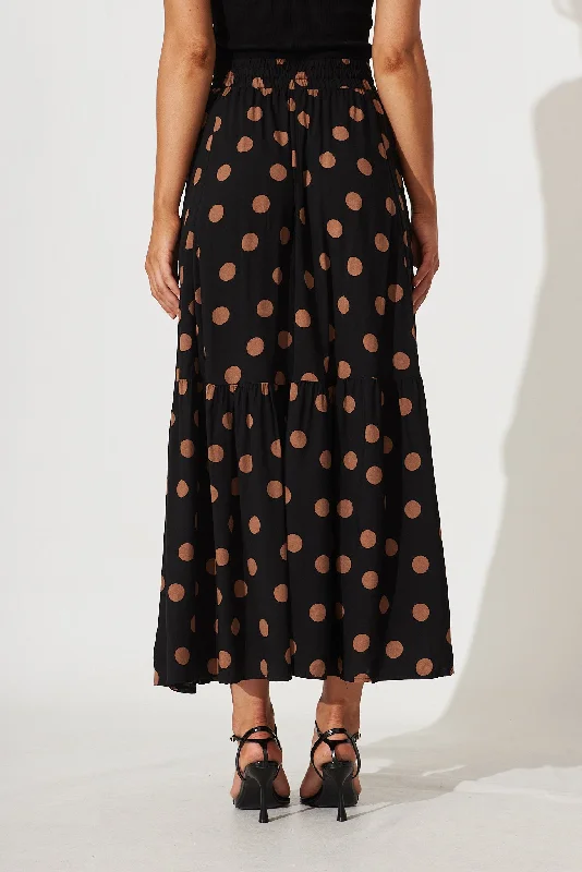 Bilboa Maxi Skirt In Black With Brown Spot