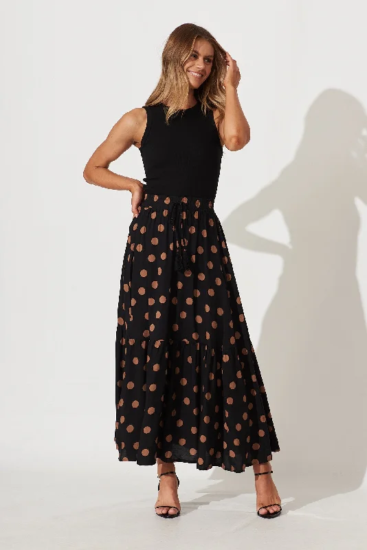 Bilboa Maxi Skirt In Black With Brown Spot