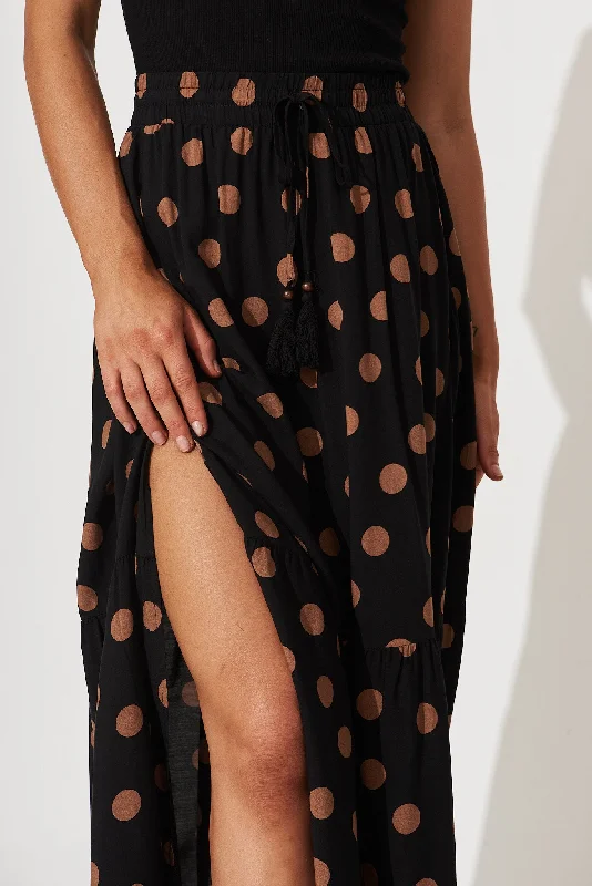 Bilboa Maxi Skirt In Black With Brown Spot