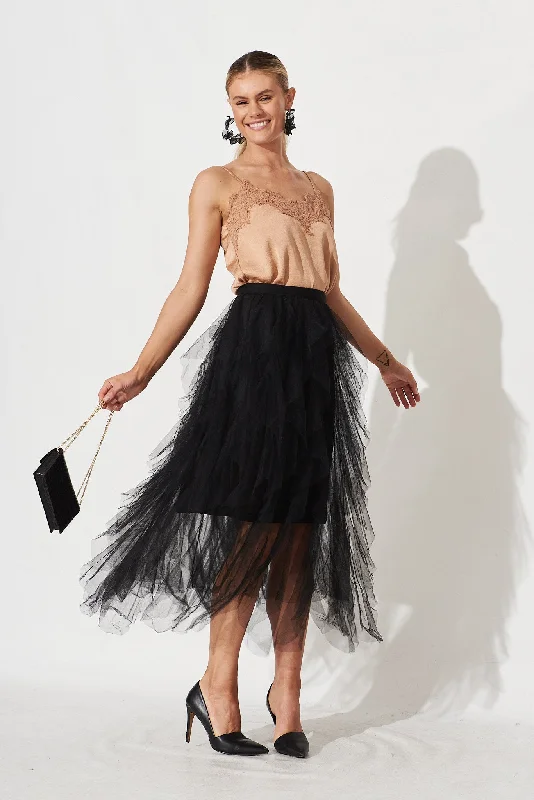 Cleef Midi Tulle Skirt In Black