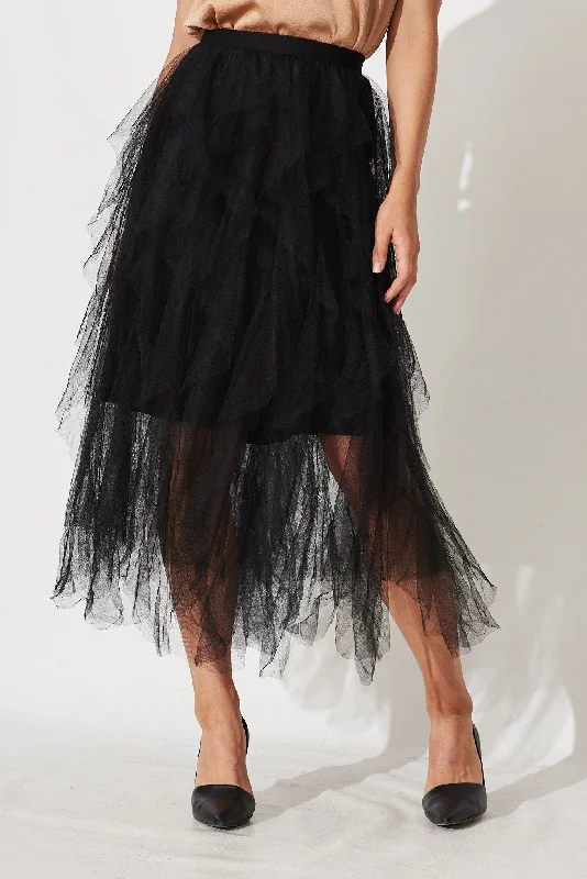 Cleef Midi Tulle Skirt In Black