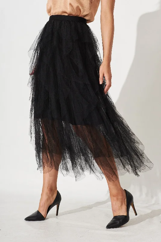 Cleef Midi Tulle Skirt In Black