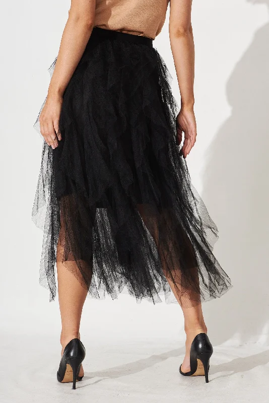 Cleef Midi Tulle Skirt In Black