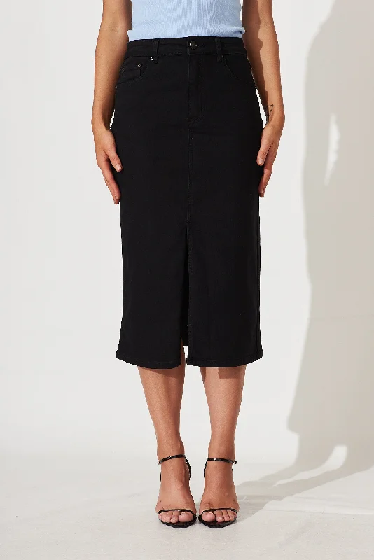 Deja Vu Midi Stretch Denim Skirt In Black