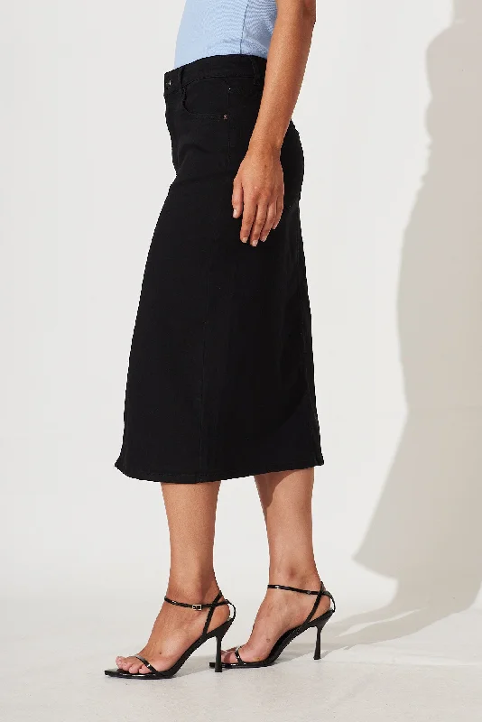 Deja Vu Midi Stretch Denim Skirt In Black