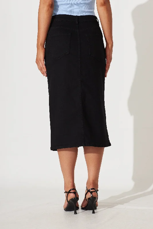 Deja Vu Midi Stretch Denim Skirt In Black