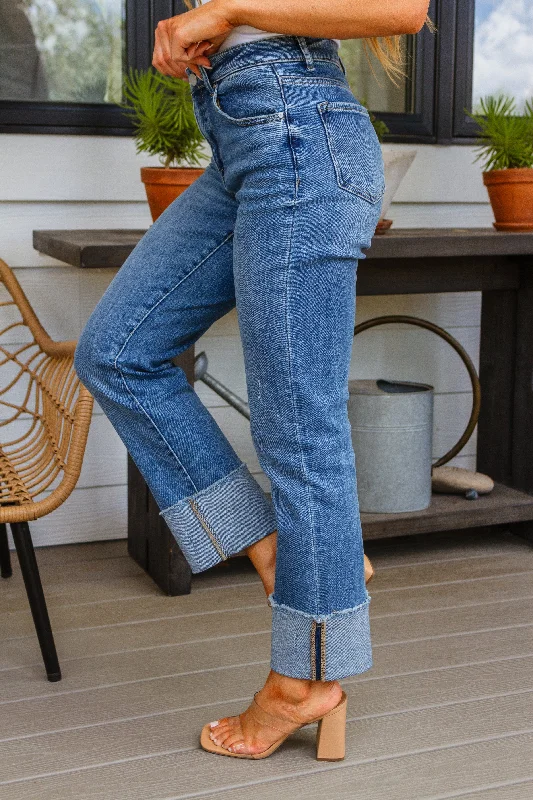 Risen High Rise Cuffed Straight Jeans