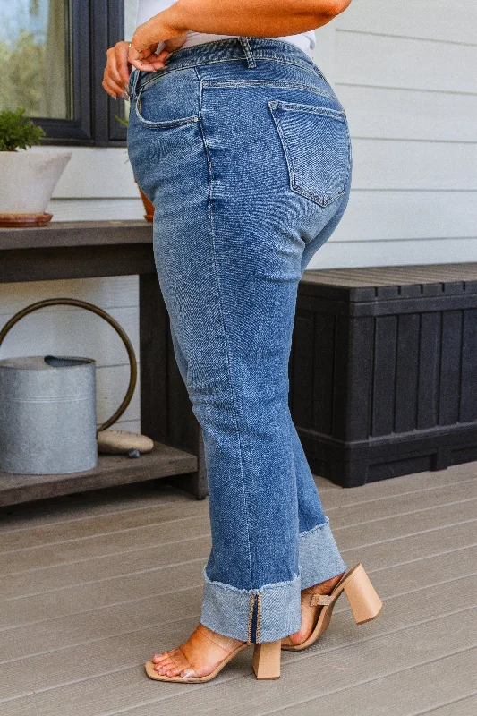 Risen High Rise Cuffed Straight Jeans