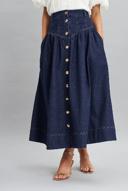 Judith Maxi Denim Skirt In Dark Blue