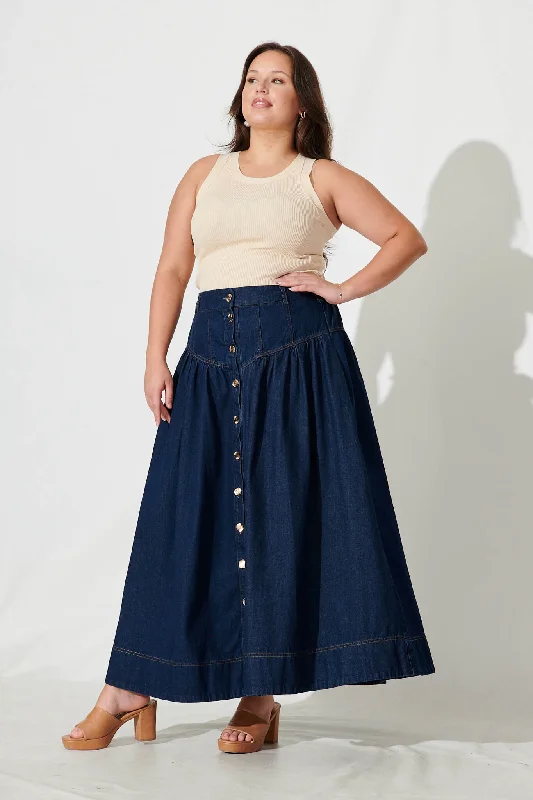 Judith Maxi Denim Skirt In Dark Blue