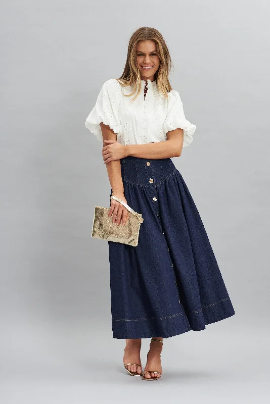 Judith Maxi Denim Skirt In Dark Blue