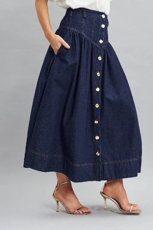 Judith Maxi Denim Skirt In Dark Blue