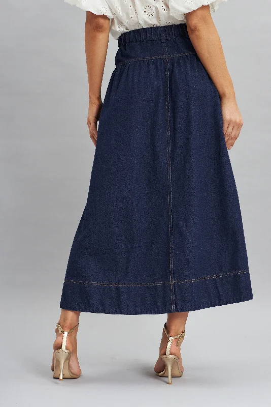 Judith Maxi Denim Skirt In Dark Blue