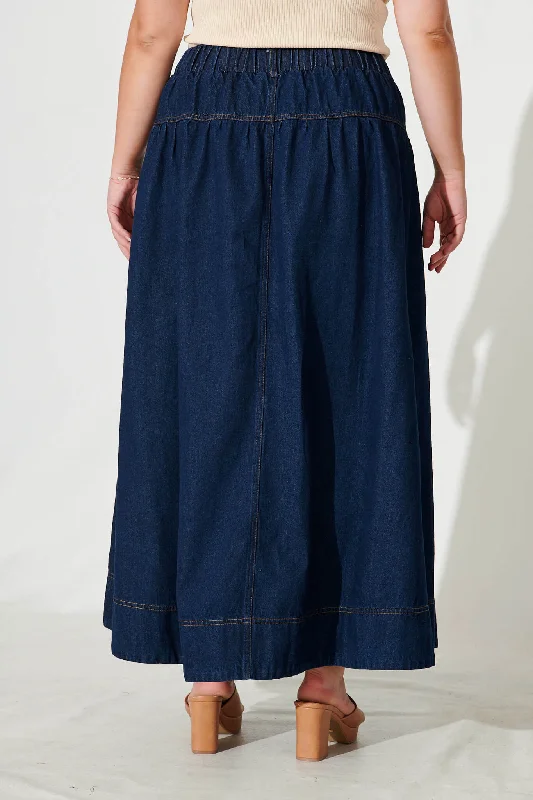 Judith Maxi Denim Skirt In Dark Blue