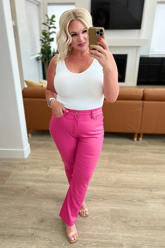 Judy Blue Tummy Control Faux Leather Pants in Hot Pink