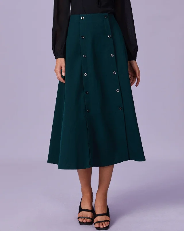 The Dark Green Double-breasted Midi Skirt