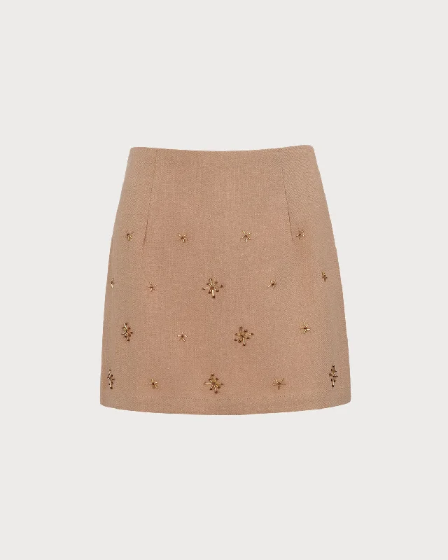 Women's Brown Embroidery High-waisted Mini Skirt