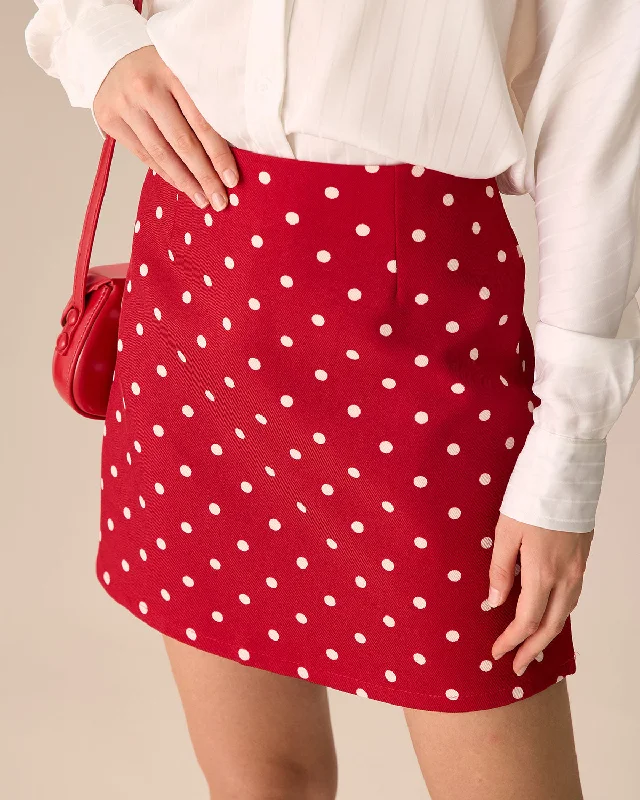 Women's Red Polka Dot High-waisted Mini Skirt