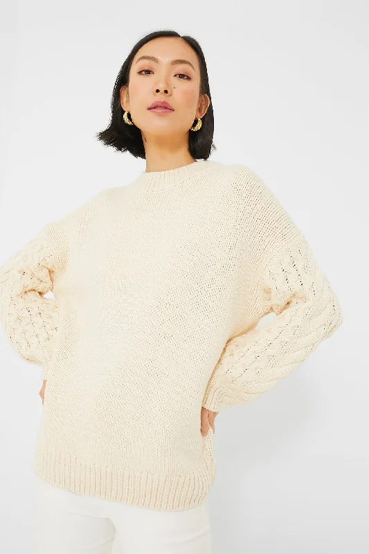 Cream Cable Knit Sleeve Clover Sweater