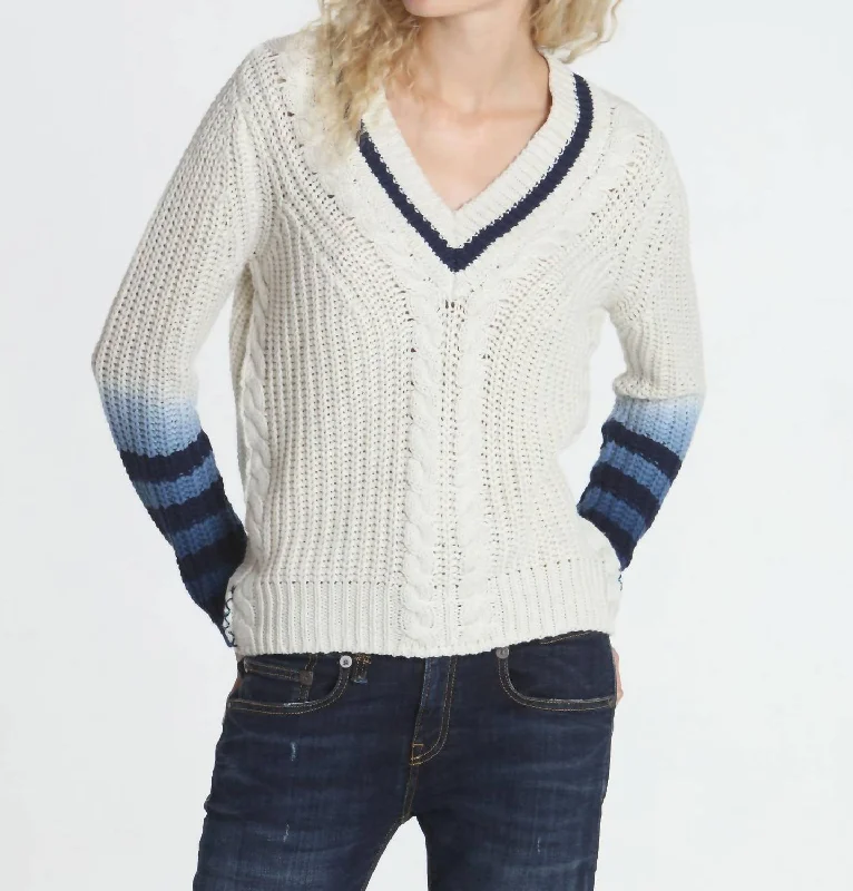 Dip Dyed Vee Sweater In Ecru