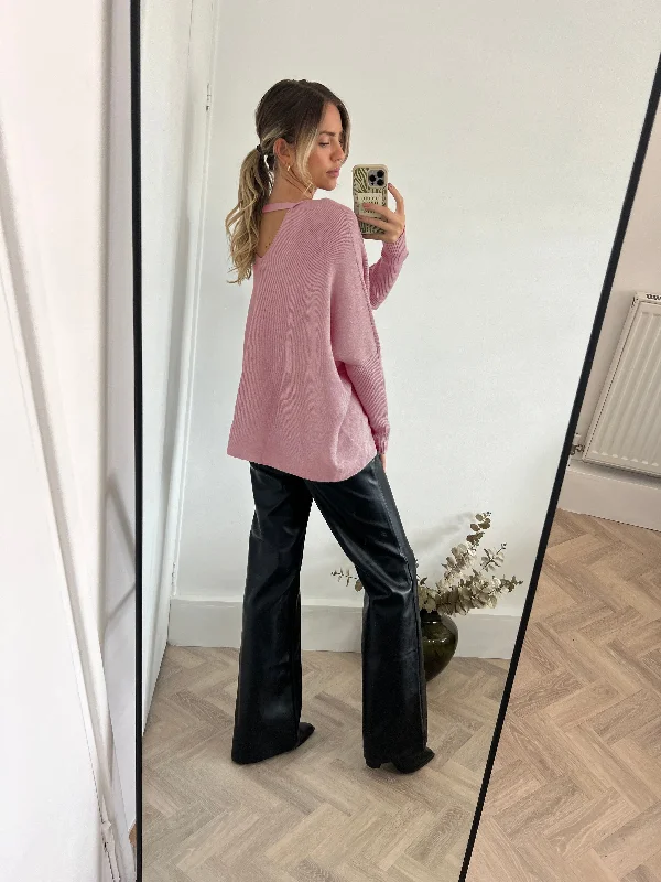 Ella Oversized knitted V Neck Jumper / Blush