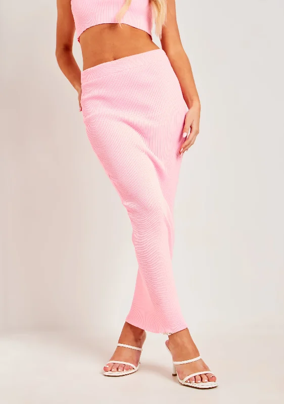 Hayley Pink Rib Knit Midaxi Skirt